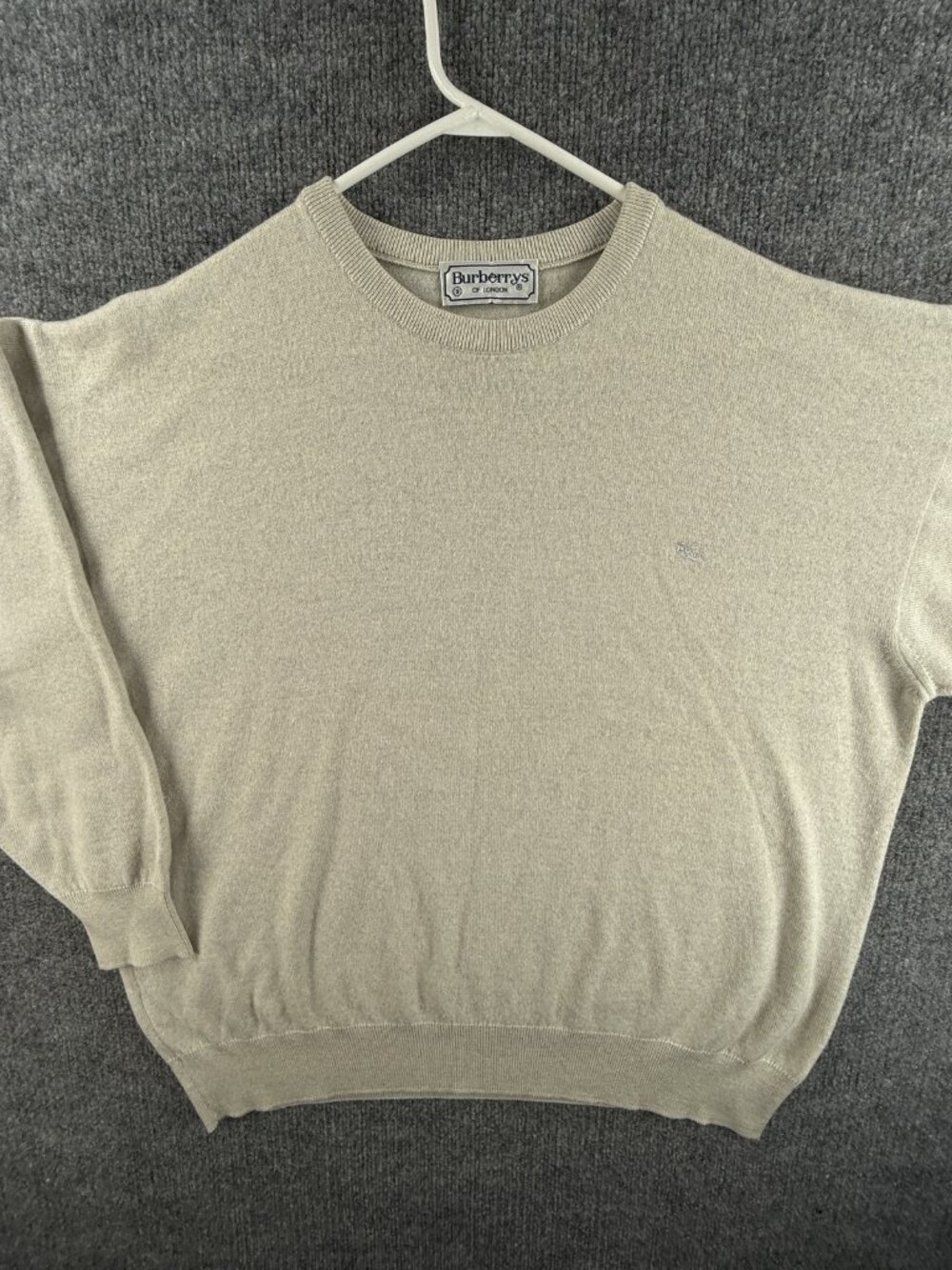 Burberry London Crew Neck Sweater Logo Pullover Beige 9 Knit Long Sleeve Solid